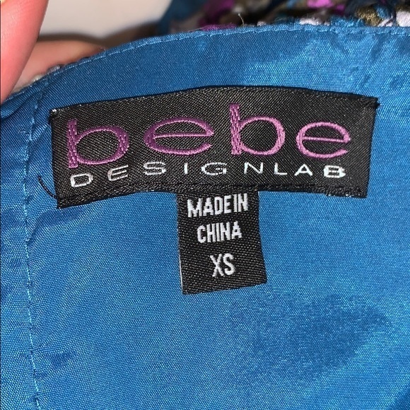 BEBE floral satin dress blue and‎ purple - Picture 3 of 3